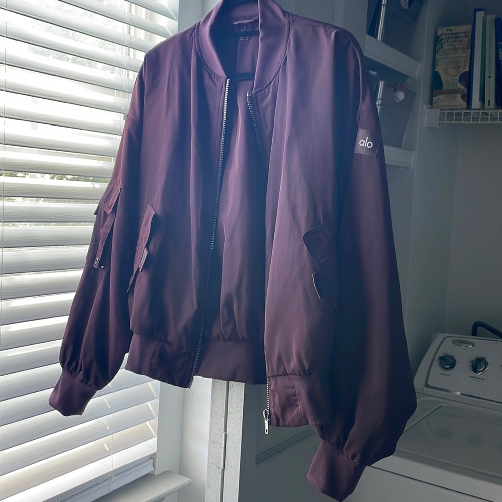 Alo wine colored bomber jacket size S. Great condition. $100 OBO